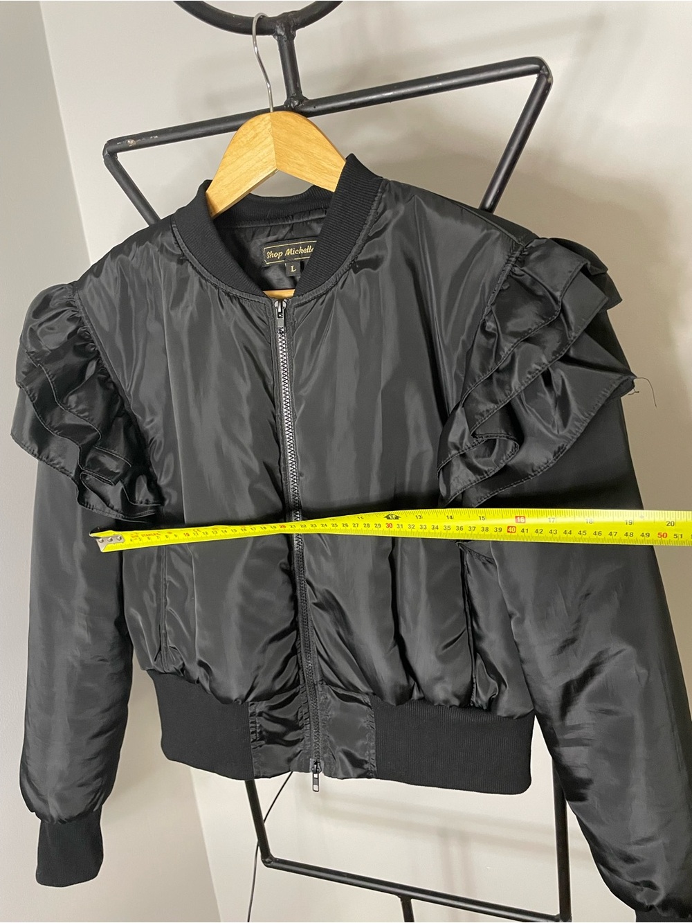 Black Ruffle-Trim Bomber Jacket - Picture 4 of 5